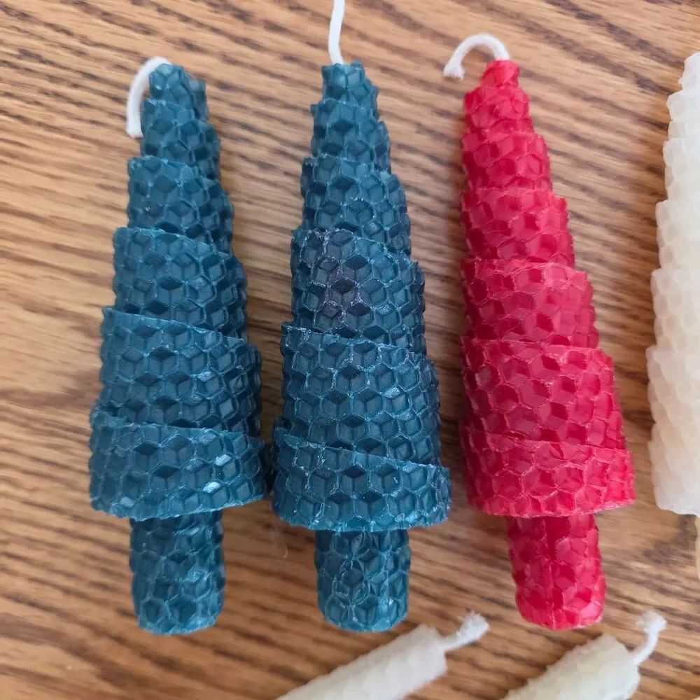 Vintage Handcrafted Rolled Beeswax Candle Set - Honeycomb Trees & Mini Tapers